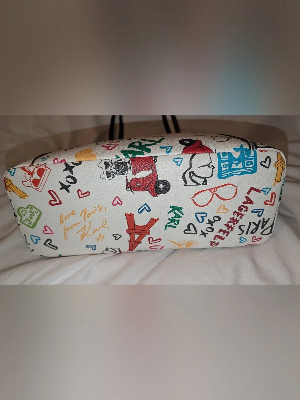 Karl Lagerfeld Paris Adele Tote Bag Graffiti Print White Multi NWT Missing Charm